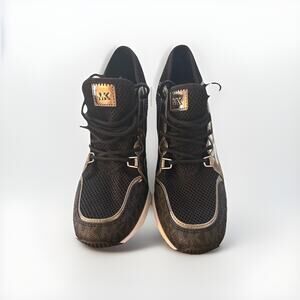 Michael Kors Georgie Wedge Black And Silver Logo With Mesh Top. Size 7